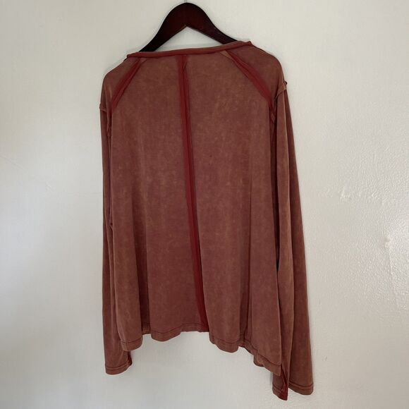 POL Raw Hem Acid Wash Scoopneck Boho Relaxed Fit Blouse, Rust Orange- Small - Picture 10 of 10